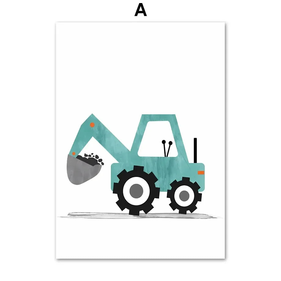 Modern Nordic Style Canvas Print Painting Poster Cartoon Car Letter Number Children Wall Picture Art Studio Kids Room Home Decor