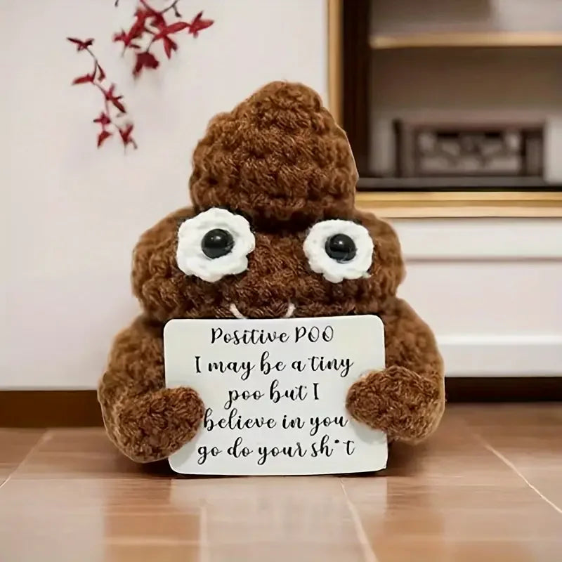 Cute Crochet Doll Positive Poo Creative Knitted Decor Emotional Support Positive Message Card  New Year Birthday Gift