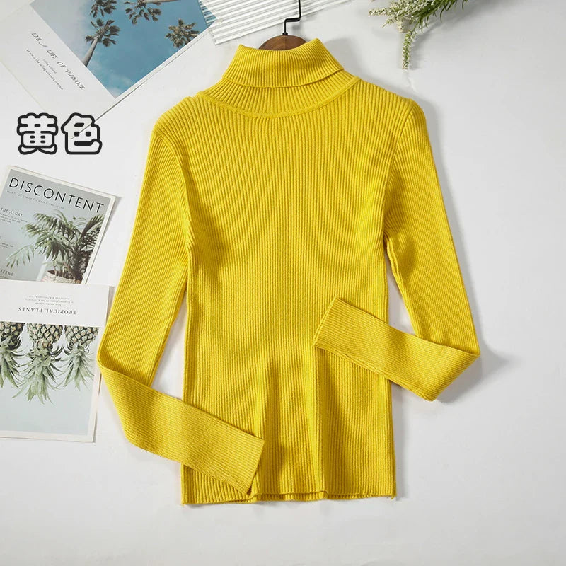 2026 Simple Women Turtleneck Sweater Winter Fashion Pullover Elastic Knit Ladies Jumper Casual Solid Black Female Basic Tops