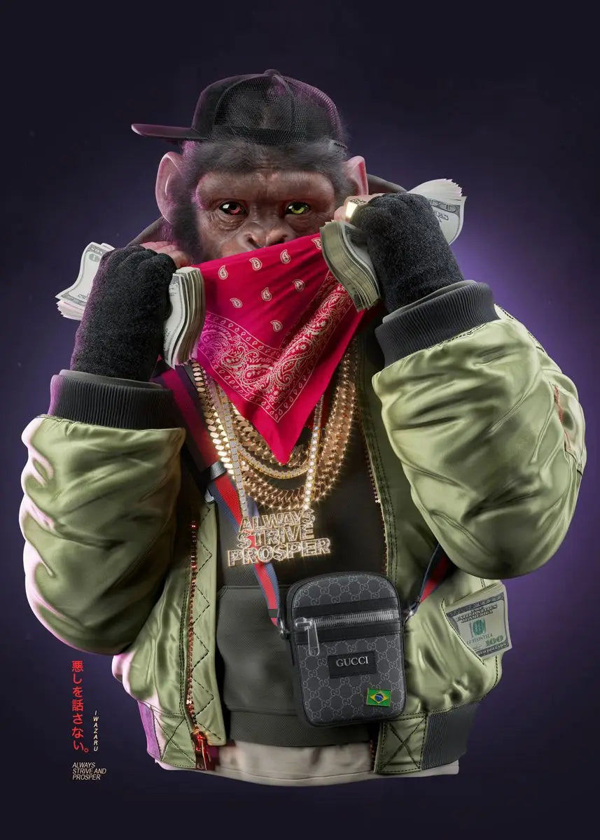 Three Swag Monkeys Canvas Art Posters and Prints Hip Hop Monkey Fashion Paintings on the Wall Art Animals Pictures Room Decor