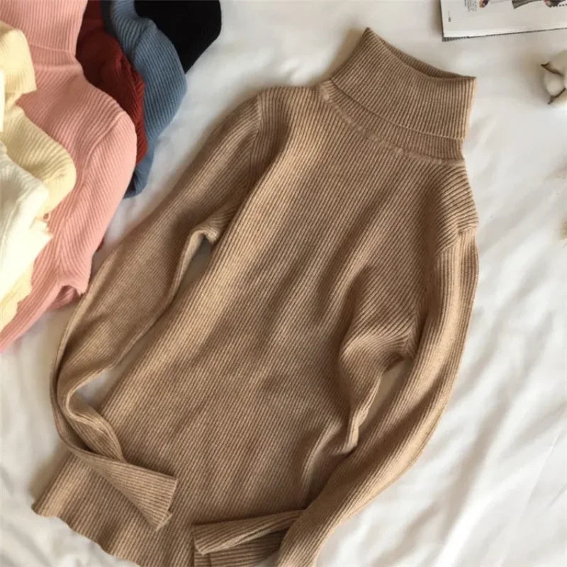 Women Turtleneck Sweater Knitted Soft Pullovers cashmere Jumpers Basic Solid Soft Sweaters Women Autumn Winter Casual Tops