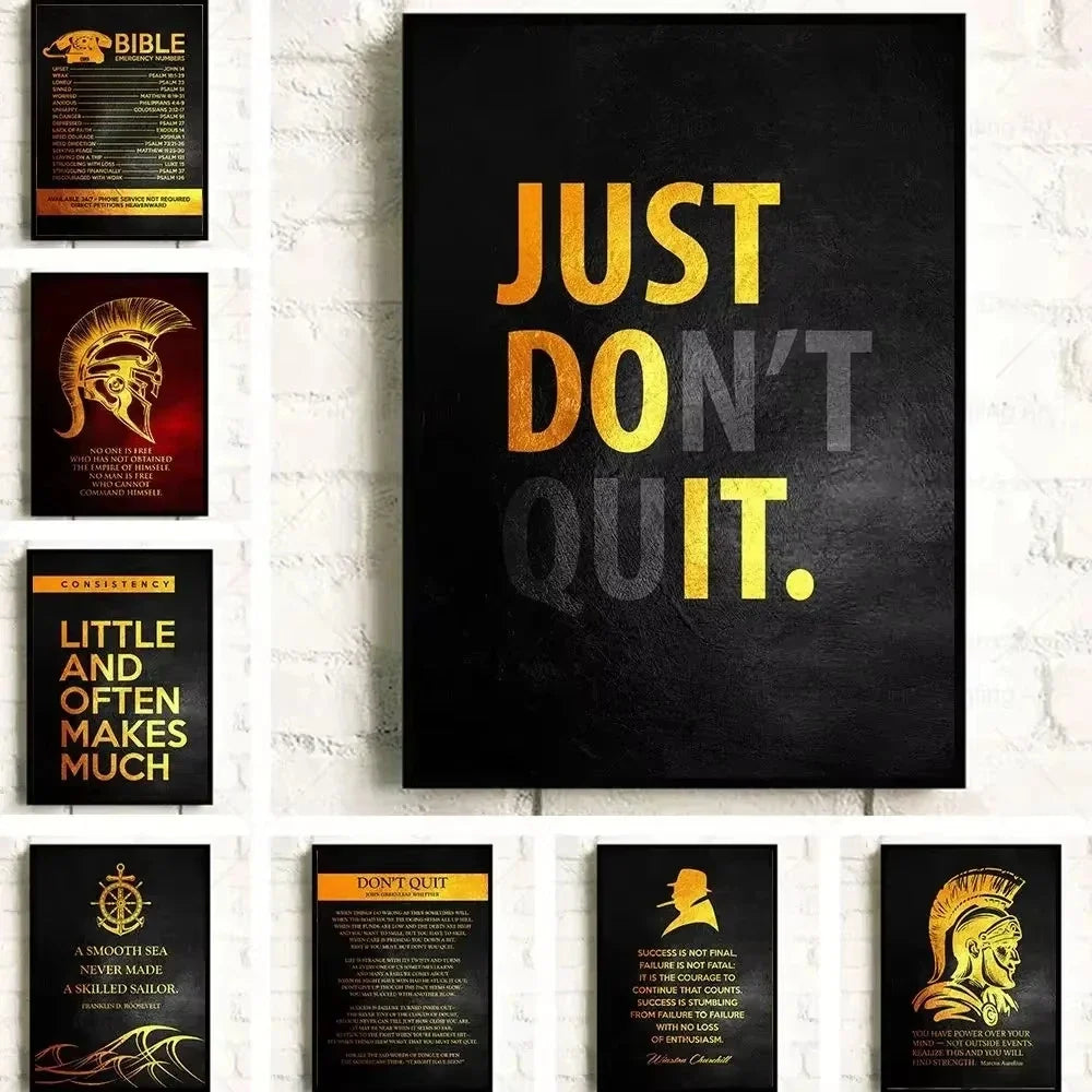 Motivational Quote Art Posters for Wall Black Golden Letters Inspiring Canvas Painting Wall Art Picture Office Living Room Decor