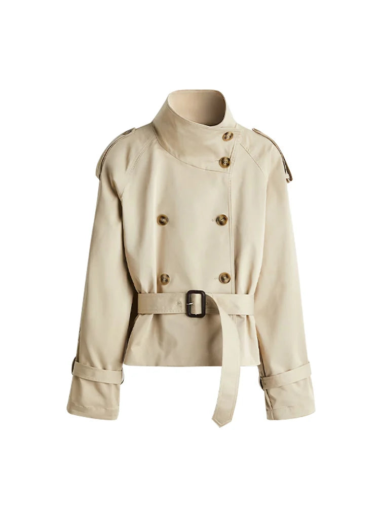 Fashion Flared Sleeve Women Coat Elegant Stand Collar Single Breasted Long Sleeved Female Jacket 2025 Autumn Commuter Lady Coats