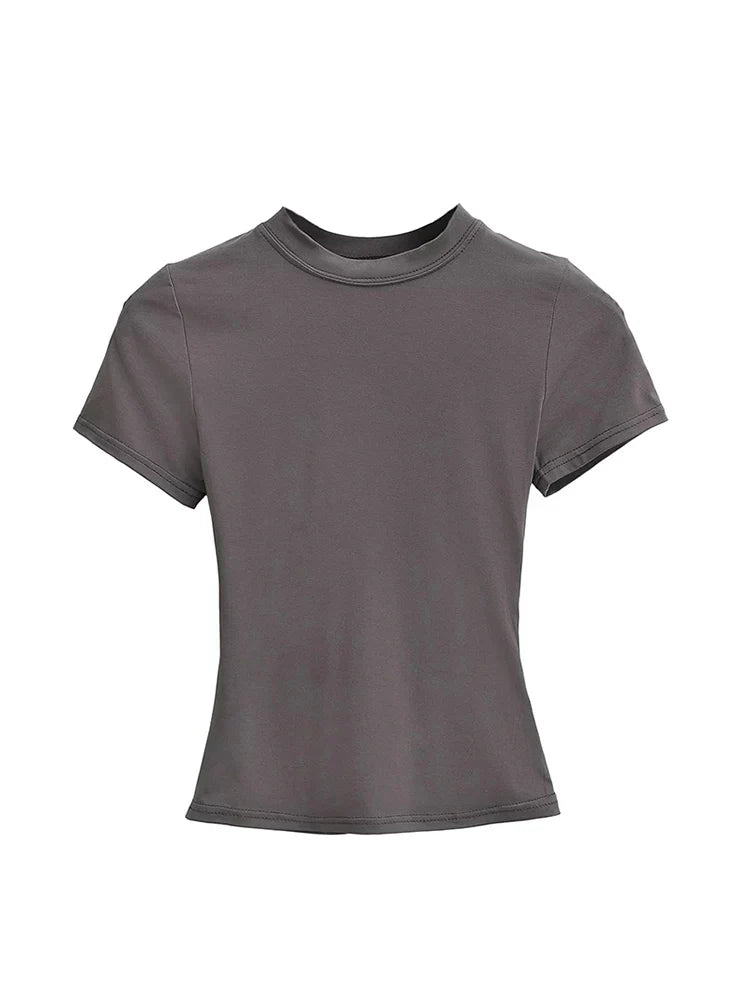 Slim Fit Solid Color Women's Casual T-shirt Short Sleeve Fashion Trend Y2K Top High Quality 2025 New Arrival