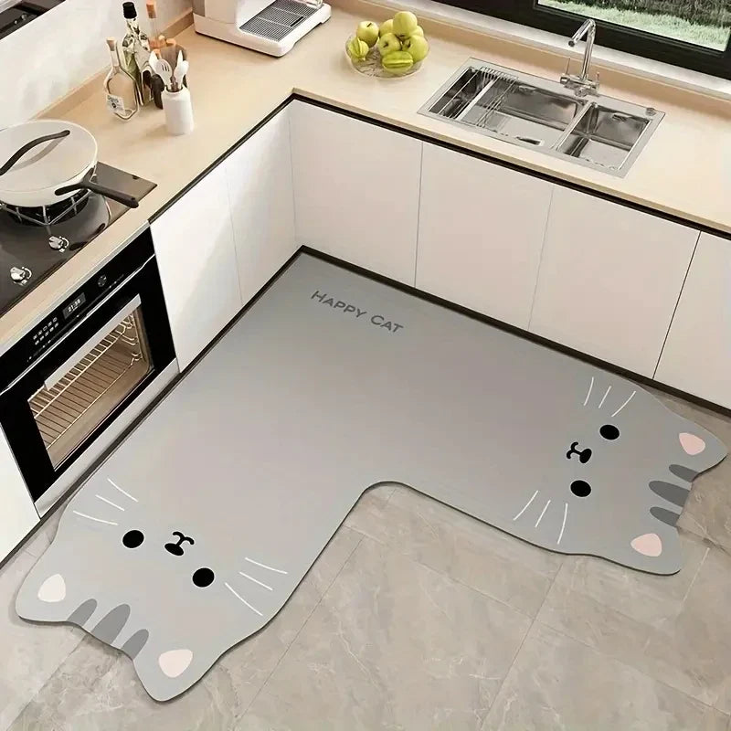 VIKAMA Cartoon Panda Kitchen Rug, Absorbent Non-Slip Irregular L-Shaped Floor Mat, Kitchen Mat, Bathroom Foot Mat Home Decor