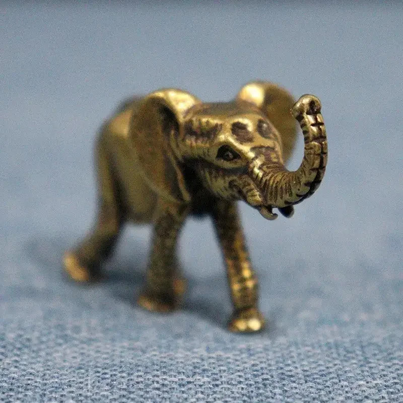 Brass Elephant Figurine - Handcrafted Metal Miniature Animal Statue, Collectible Home Decor Desk Accessory, No Electricity Requi