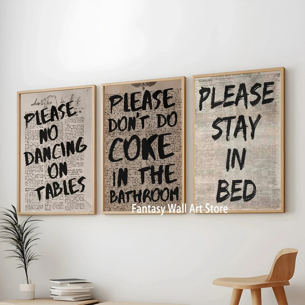Typography Art Poster PLEASE DO NOT DANCING ON THE TABLE 70s Wall Print Trendy Quote Prints Retro Trippy Wall Art Canvas Poster