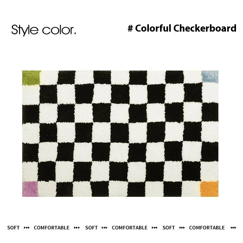 VIKAMA Modern Ins Checkerboard Cashmere Rug Comfortable Soft Cooling Bedroom Bed Blanket Bay Window Blanket Cloakroom Carpet