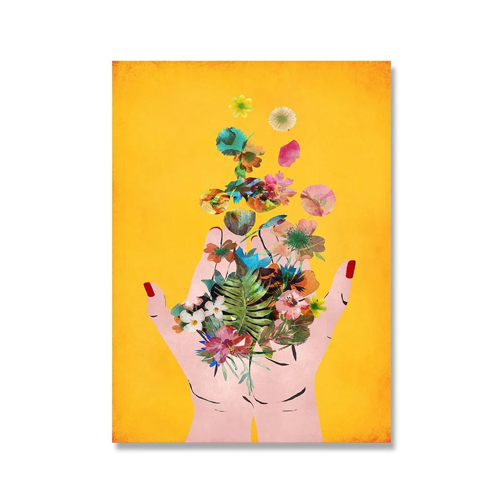 Boho Feminist Boobs Flower Hands Poster Print Canvas Painting Room Decor Frida K Art Work Picture Wall Art for Living Room Decor