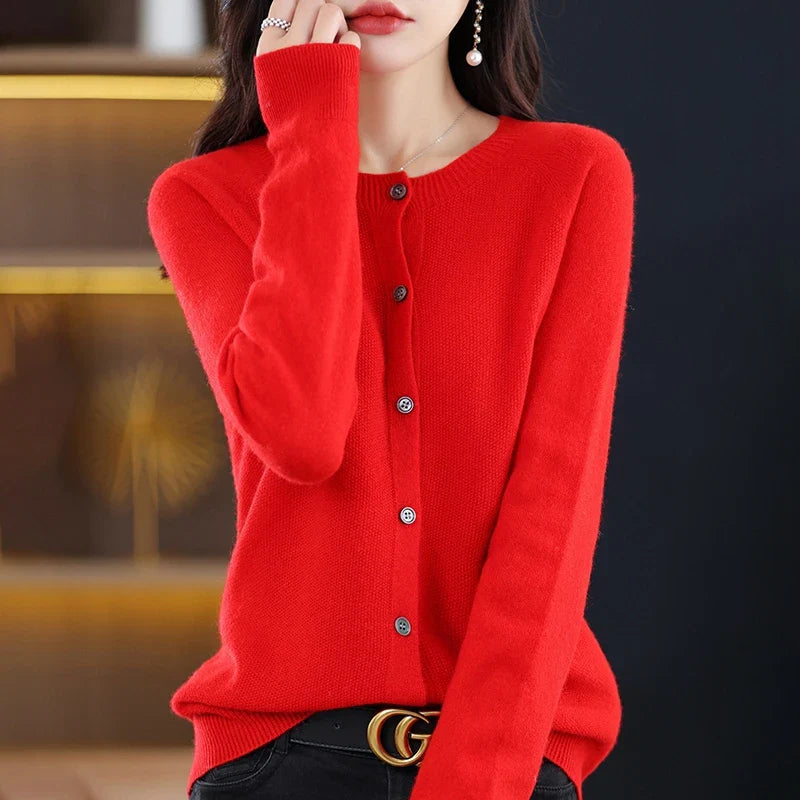 High-Grade Knit Sweater Crewneck Cardigan Coat Autumn And Winter New Middle-Aged And Elderly Women's Fashion ZD060