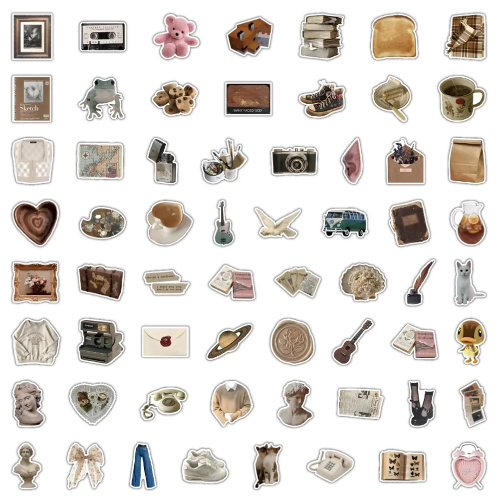 10/30/60/120PCS Ins Vintage Art Vsco Cartoon Stickers Aesthetic Decals Laptop Luggage Skateboard Car Waterproof Sticker Kid Toy