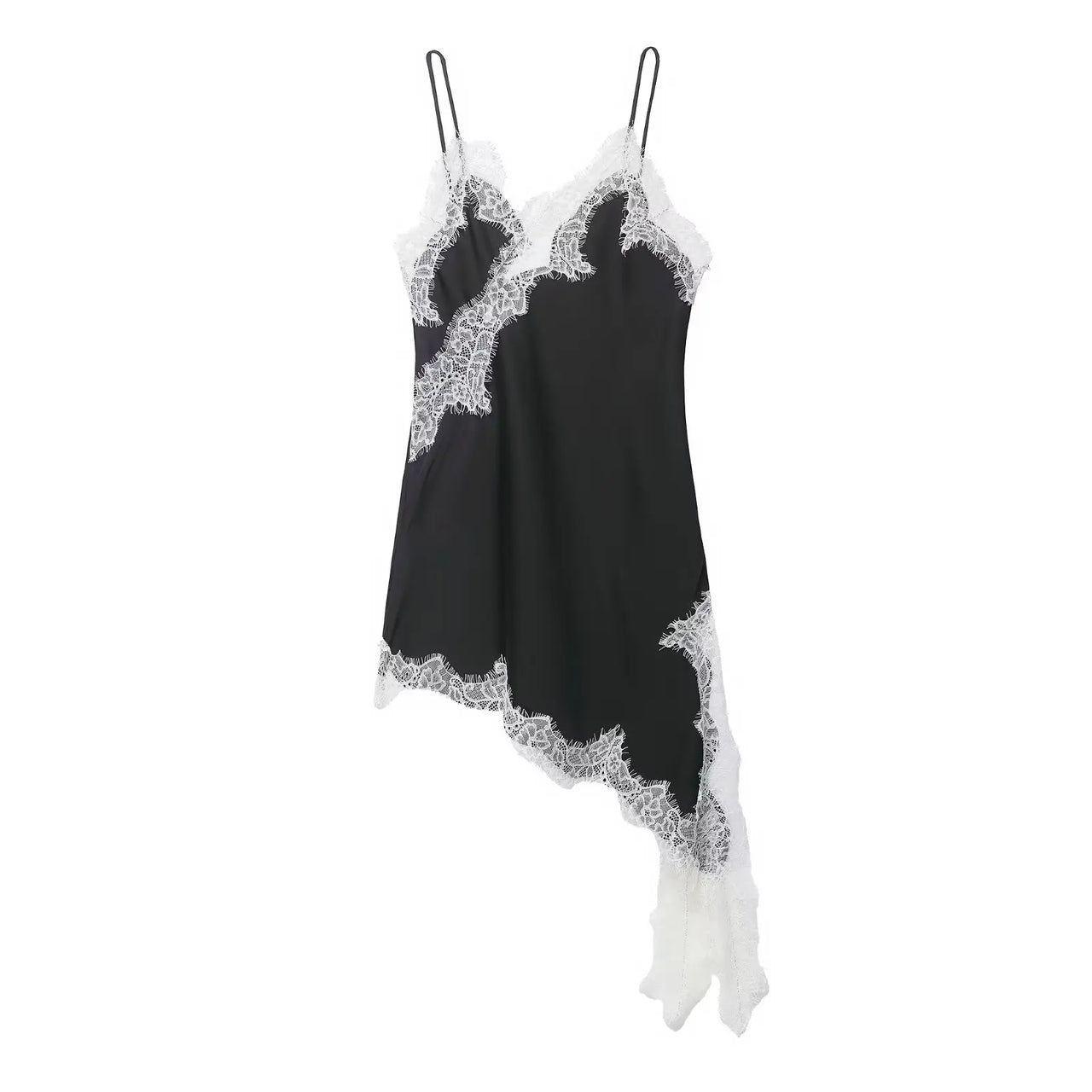 Satin Sexy Lace Spliced Short Sling Dress Women Sleeveless Backless Asymmetric Sexy Party Dresses 2026 Summer Lady Dress ﻿