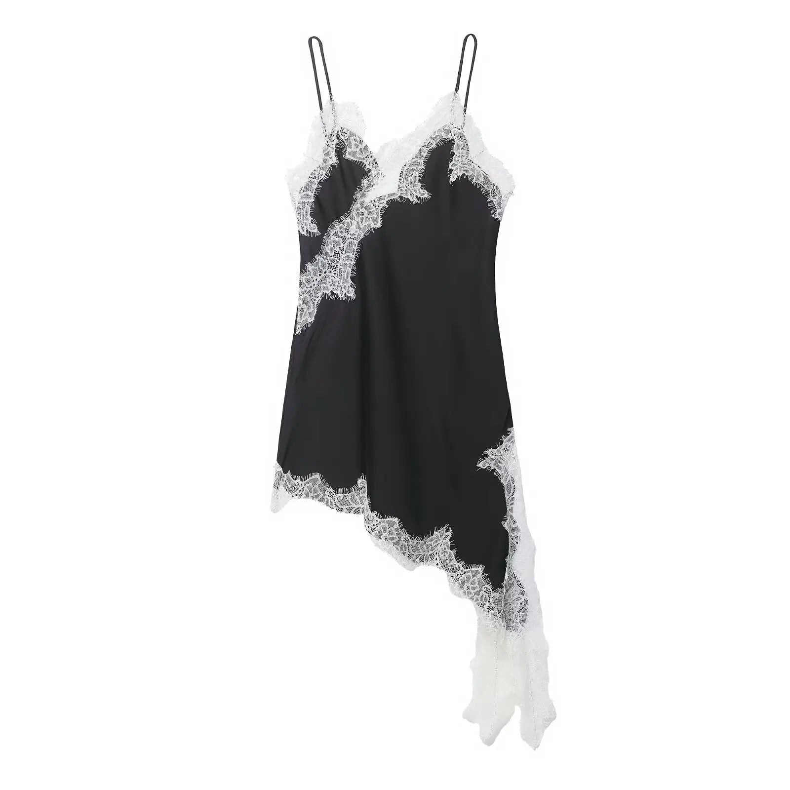 Satin Sexy Lace Spliced Short Sling Dress Women Sleeveless Backless Asymmetric Sexy Party Dresses 2026 Summer Lady Dress ﻿