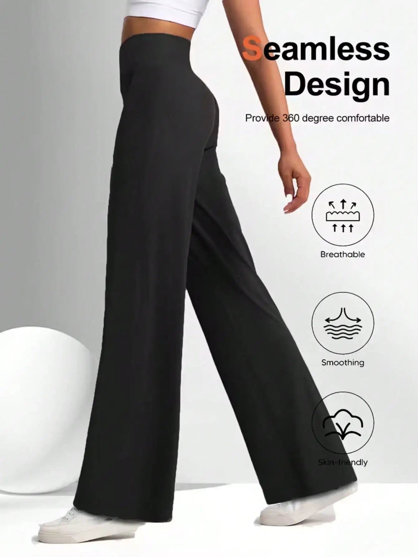 Ladies High-Waisted Wide-Leg Yoga Pants Solid Color Elastic Waistband Comfortable Fabric for Outdoor Fitness