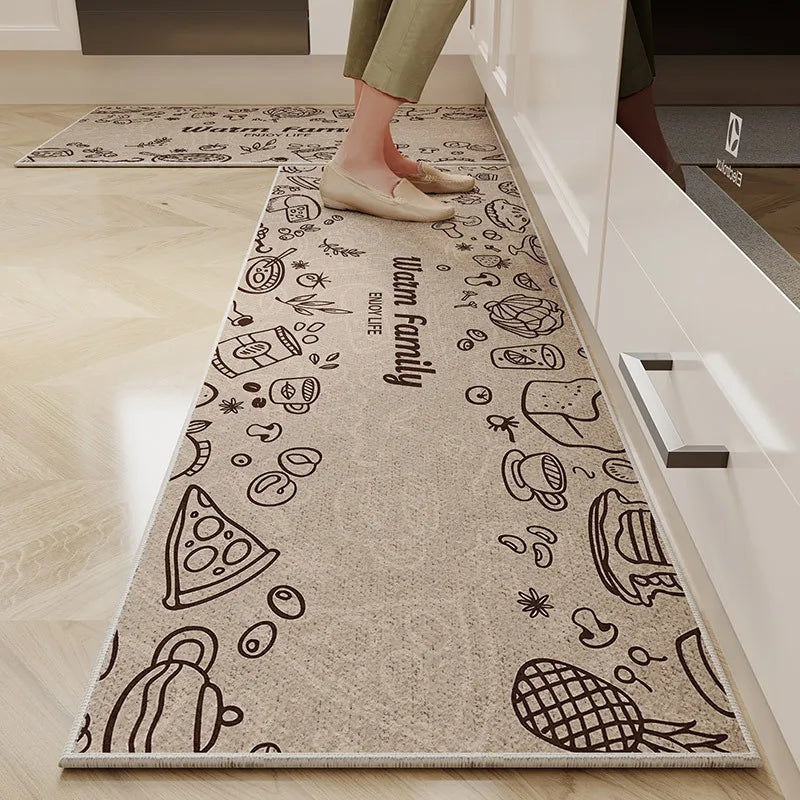 VIKAMA 1/2PC Cartoon Easy To Manage Kitchen Floor Mat Home Long Crystal Velvet Carpet Dirt Resistant and Non-Slip Floor Mat