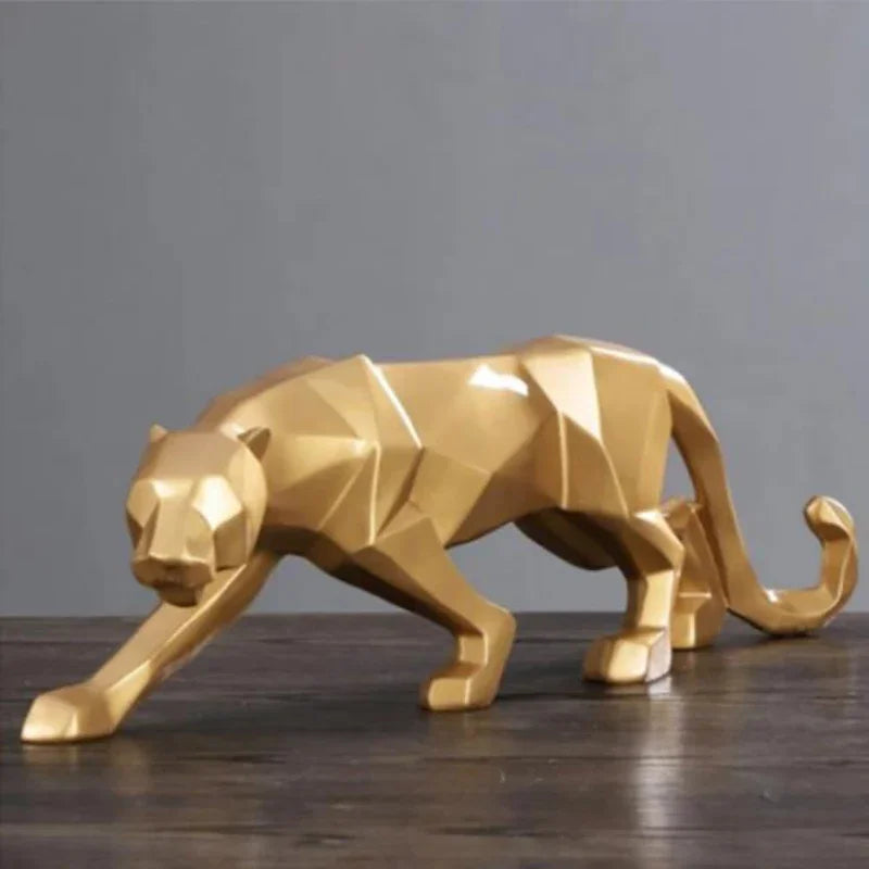 Home Decor Panther Statue Animal Figurine Abstract Geometric Style Resin Leopard Sculpture Home Office Desktop Decoration Crafts