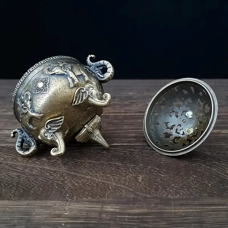 Elephant Triple-Legged Incense Burner Metal Home Decor Aromatherapy Accessory, Versatile for Meditation Decoration Ornament