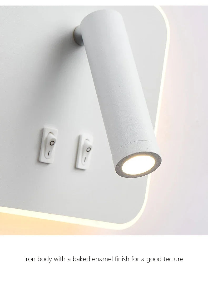 Modern Minimalist Led Wall Lamp USB Charging Indoor Bedroom Lamp Hotel Bedside Reading Lamp Wall Lights Sconce Switch AC 90~240V