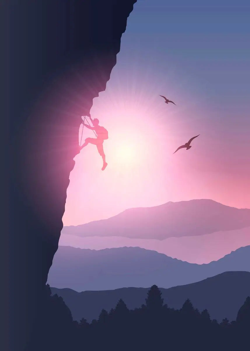 Abstract Rock Climbing Adventure Posters and Prints Canvas Painting Mountain Sun Wall Art Pictures for Living Room Home Decor