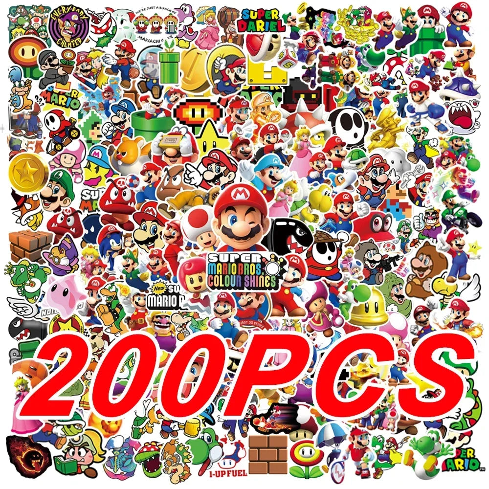 100/200/300Pcs Cartoon Super Mario Game Stickers Laptop Notebook Skateboard Fridge Phone Waterproof Decal Sticker Kids Toys