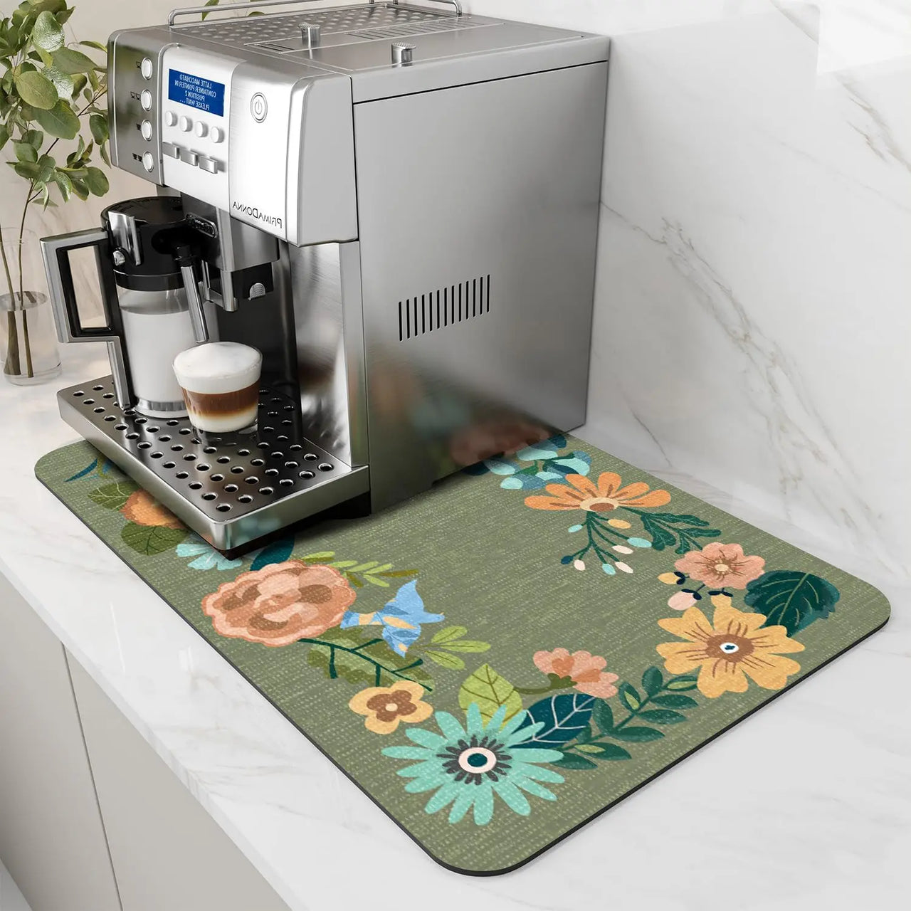 VIKAMA Coffee Machine Mat Rubber Backing Water-Absorbent Dish Drying Pad Kitchen Worktop Drainage Mat Home Decor