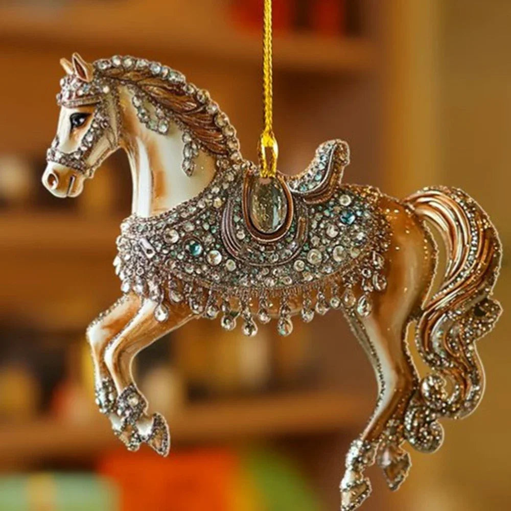 2D Acrylic Horse Car Rearview Mirror Pendant Charm Christmas Tree Ornament Party New Year Hanging Decoration
