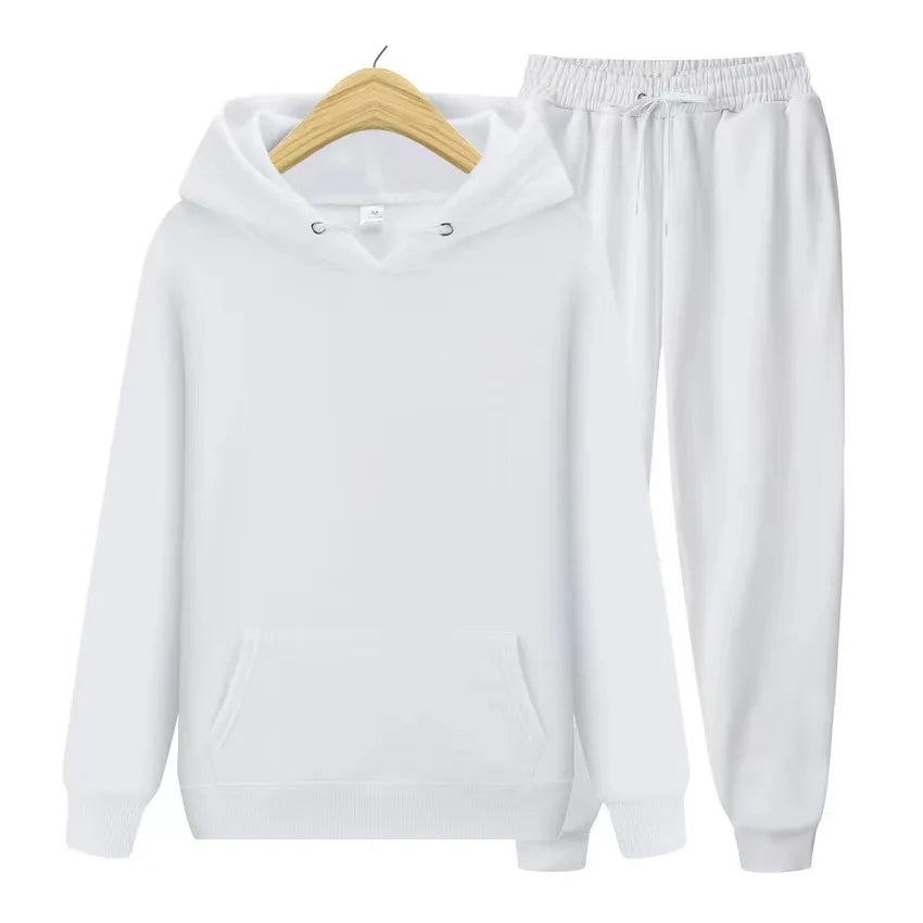 2025 New Men's Autumn/Winter Collection Solid Color Hoodie+Pants Two Piece Fashion Casual Sports Set Size s-3XL
