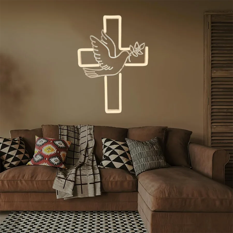 Cross Led Neon Sign, Warm White Dove Icon Usb Powered For Jesus Church, Wedding,Home, Easter Activities Decor, Easy To Hang.