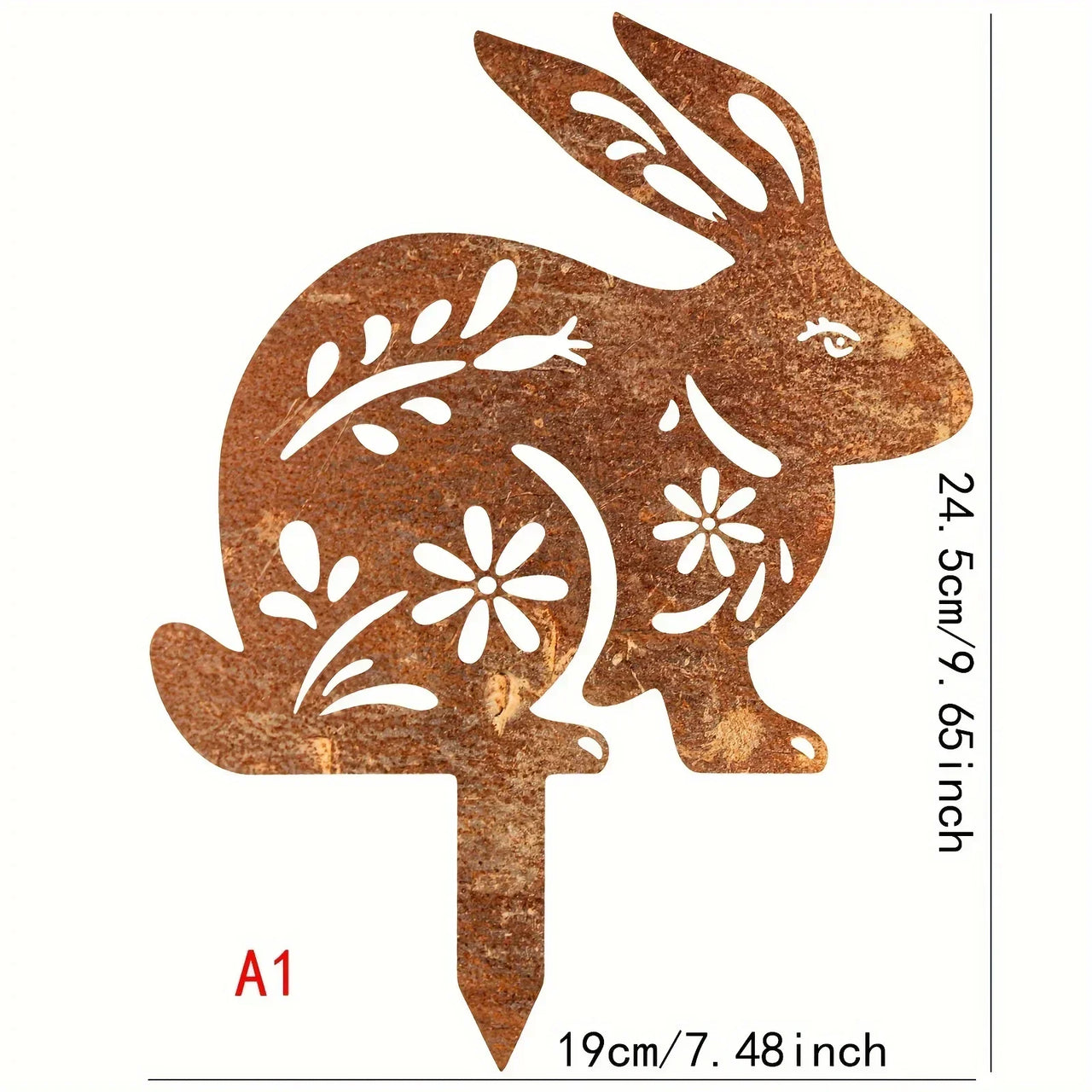 Lovely Rustic Metal Rabbit Garden Post Patinated Rusty Finish Great for Outdoor Adornment Backyard Patio Farm Area