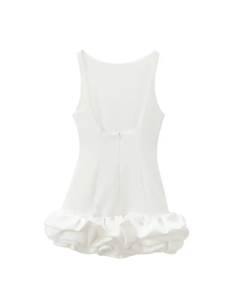 Women's Patchwork Voluminous Mini Dress, O-Neck, Backless With Zipper, Female Dresses, Sexy Fashion