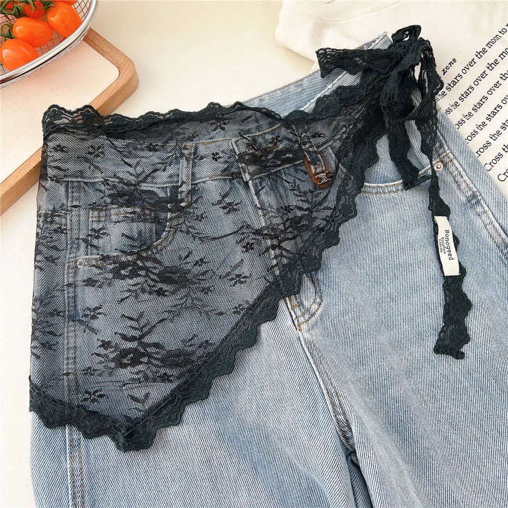 2025 HOT SALE! Y2K Women Lace Tulle Bandage Skirt Stacked Lace Half Skirt Layering Small Butt Curtain Flower Triangle Hair Scarf