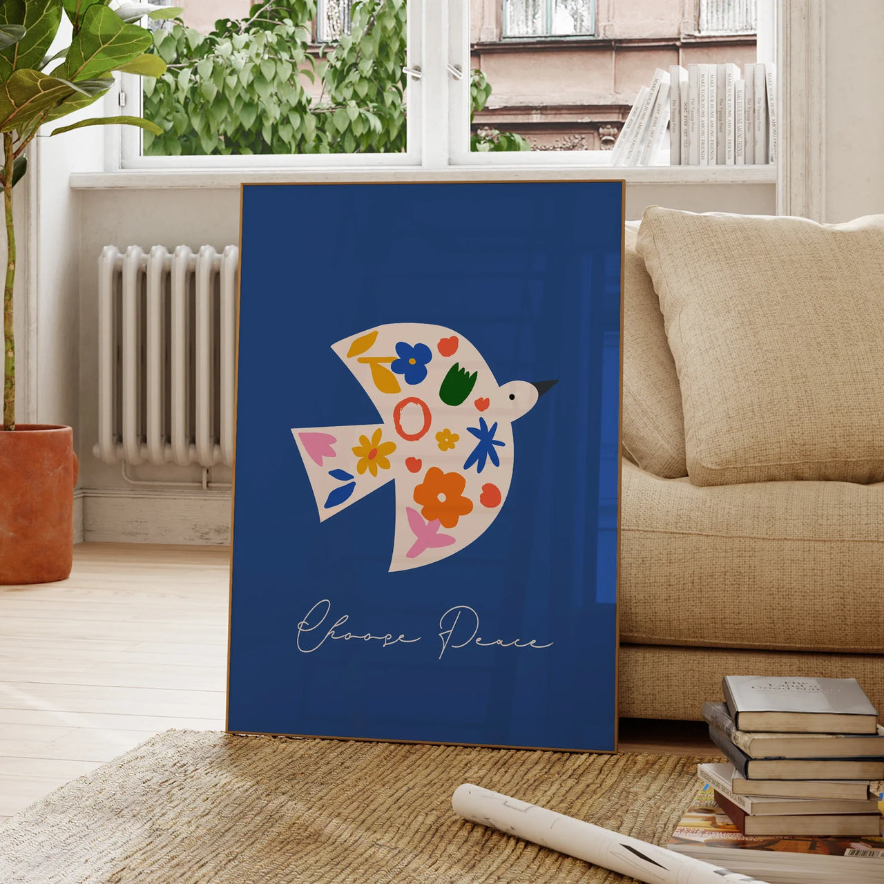 Modern Christian Blue Scandi Bird Bible Verse Baptism Wall Art Prints Canvas Painting Poster Picture For Living Room Home Decor