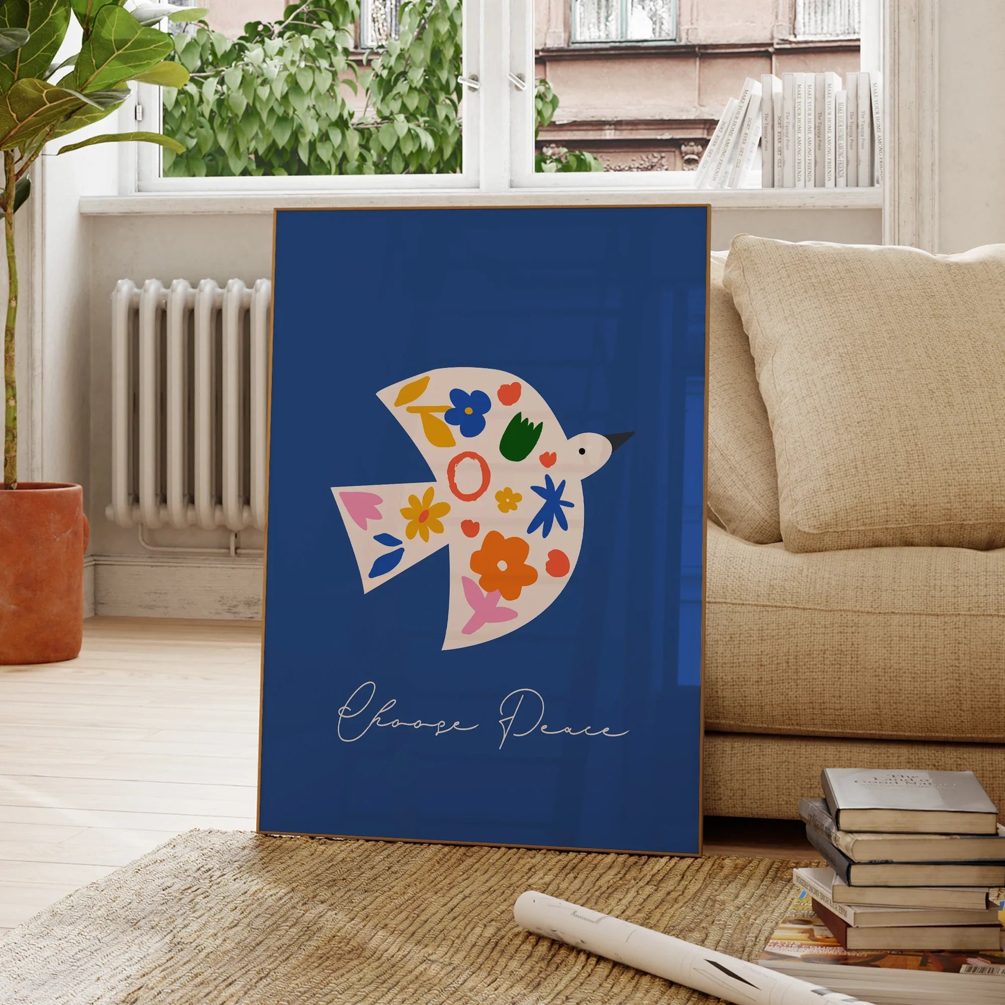 Modern Christian Blue Scandi Bird Bible Verse Baptism Wall Art Prints Canvas Painting Poster Picture For Living Room Home Decor