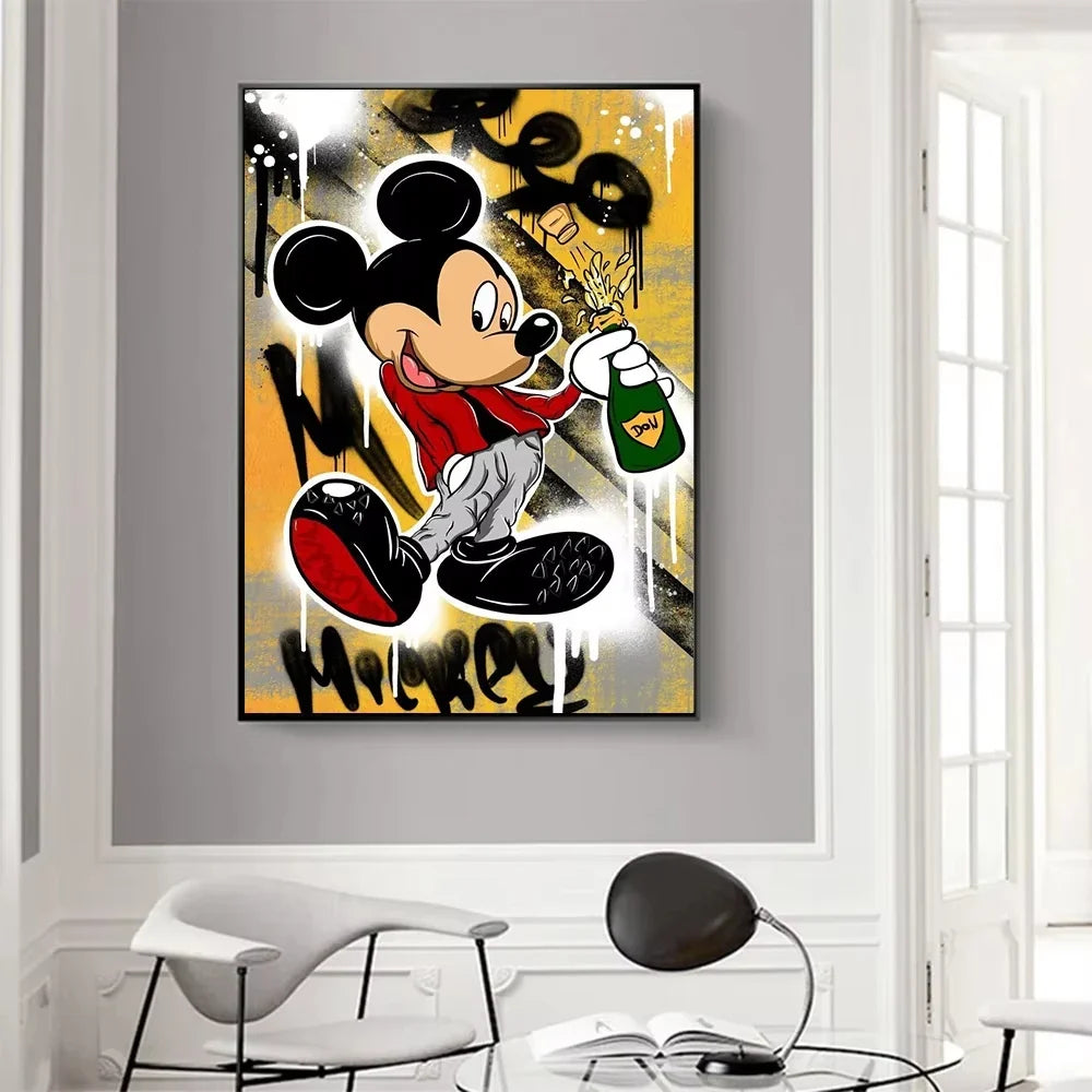 Mickey Mouse Minnie Street Graffiti Canvas Painting Prints Poster Creative Modern Wall Art Pictures Living Room Home Decor