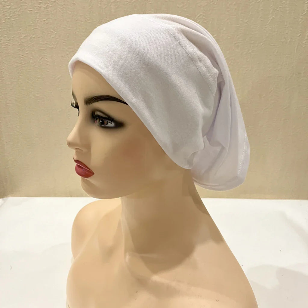 H065 plain tube hats Muslim Turban Pure Color Stretch Inner Hijabs For Caps Ready To Wear Women Head Scarf Under Hijab Bonnet