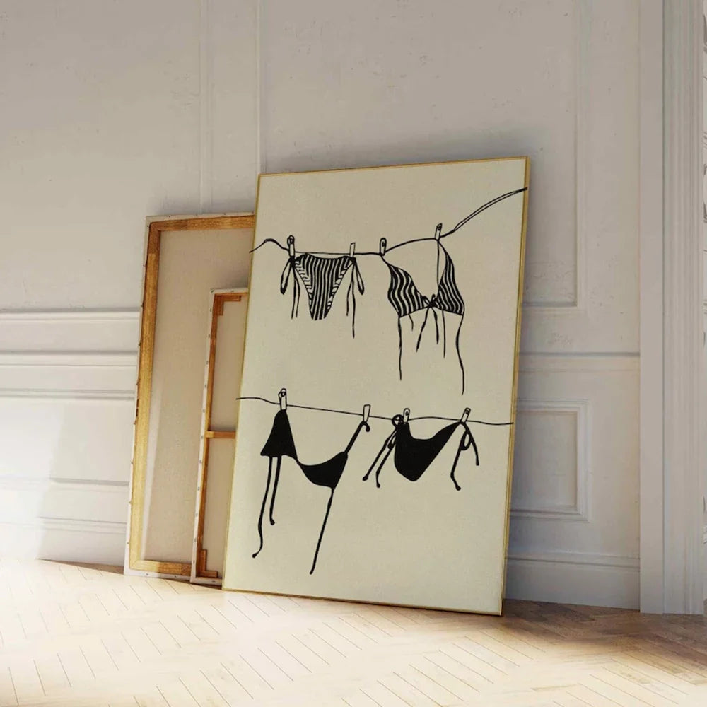 Modern Trendy Beige Girly Bikini Hanging Coquette Wall Art Prints Canvas Painting Poster Picture For Living Room Home Decor