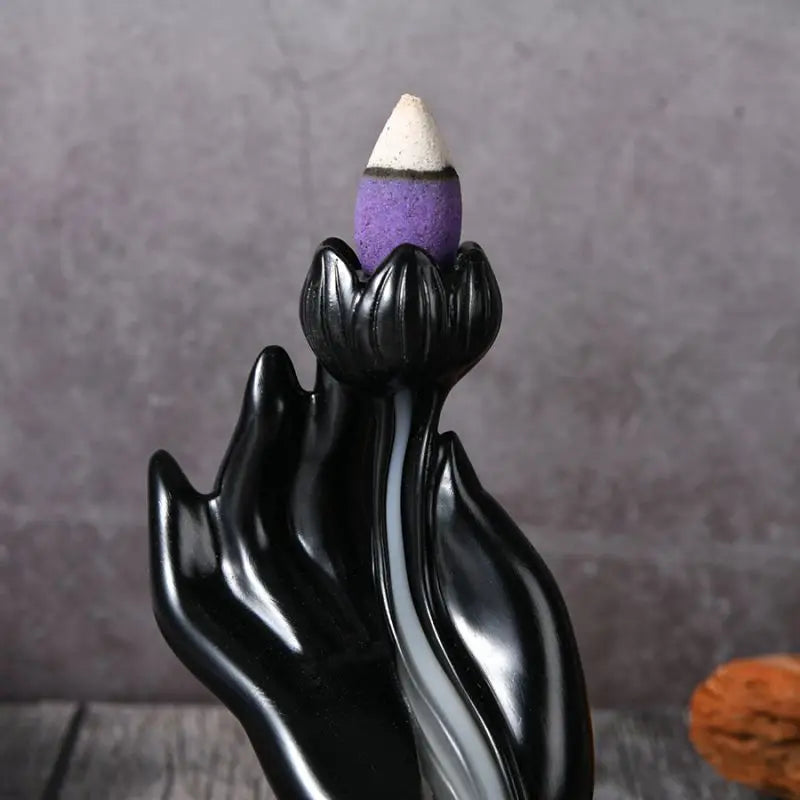 Buddha hand lotus reflux incense burner, waterfall incense burner, reflux incense burner handmade resin waterfall incense holder