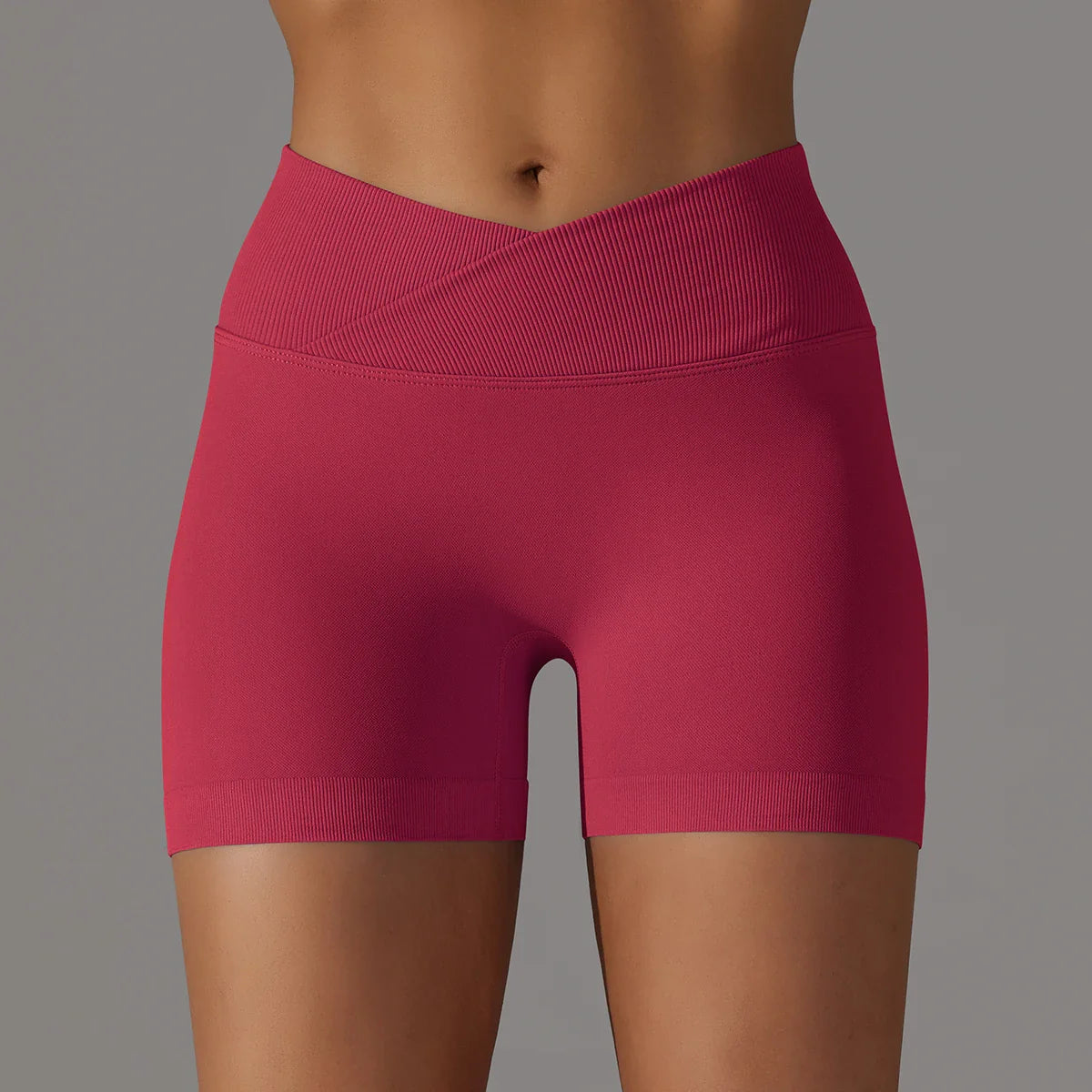 Women's sporty shorts with cross-waistband, yoga shorts, for gym workout, running, hip-enhancing,high-waisted yoga shorts.