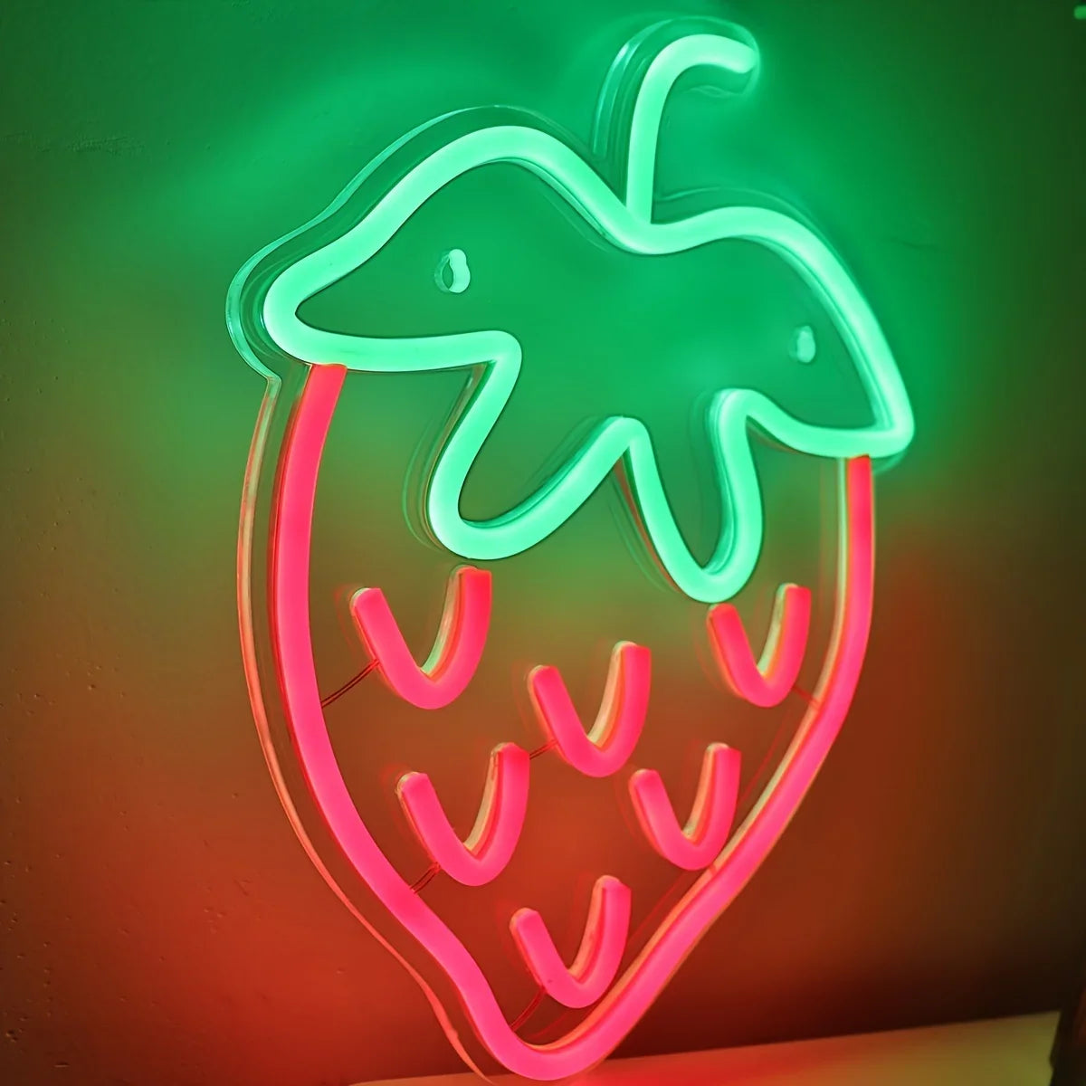 Strawberry Neon Sign LED Neon Light Wall Decor for Bdroom Game Room Store Party Kitchen Restaurant Club Gift for Friend