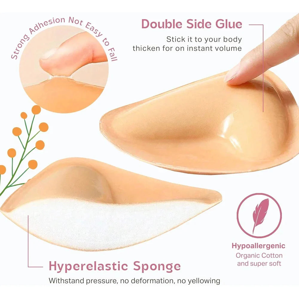 Double Sided Sticky Bra Inserts Push Up Adhesive Bra Pads Breast Enhancer Pads Cup Add Up for Bikini Swimsuit Strapless Dress