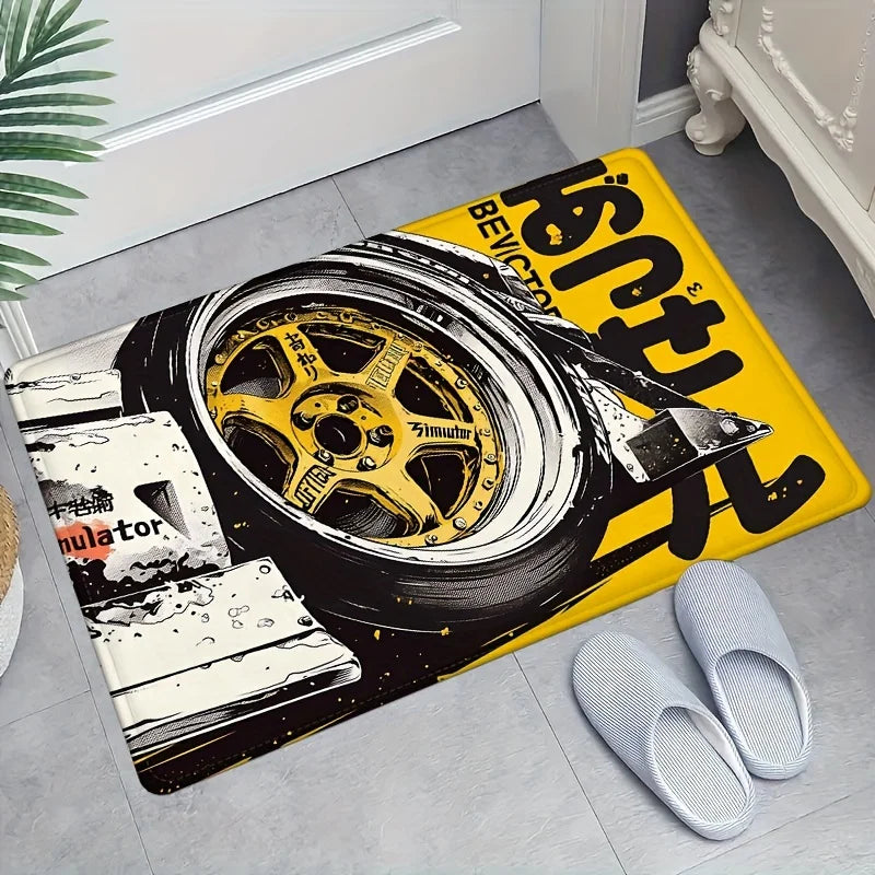 VIKAMA Racing Wheels Printed Carpet Soft Noise Reduction Entrance Door Mats Bedroom Bathroom Doorway Mats Home Decoration