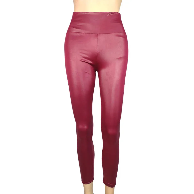High-Waist Faux Leather Pants Yoga Casual Trousers High Elasticity Four-Season Wearable Long Pants Base Layer Pants