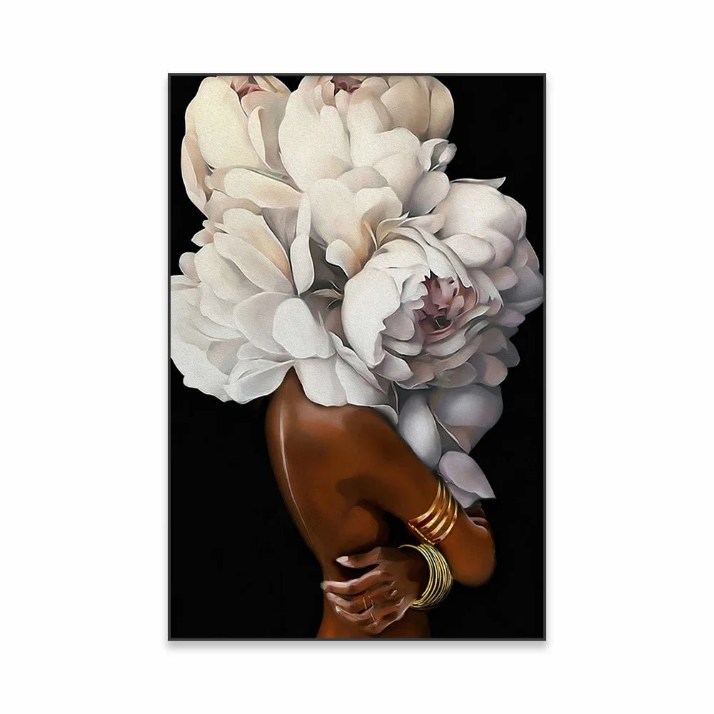 Classic Abstract Wall Art Black Woman Girl with Flowers Canvas Print Poster Printing Poster Home Living Room Bedroom Decoration
