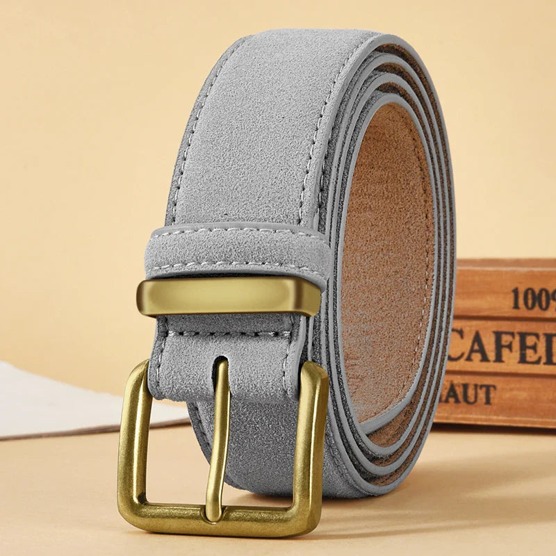 Luxury Suede Cowhide Leather Belt for Women, Vintage Style with Gold Buckle, 3.5cm Wide Waistband for Dresses & Jeans 2042