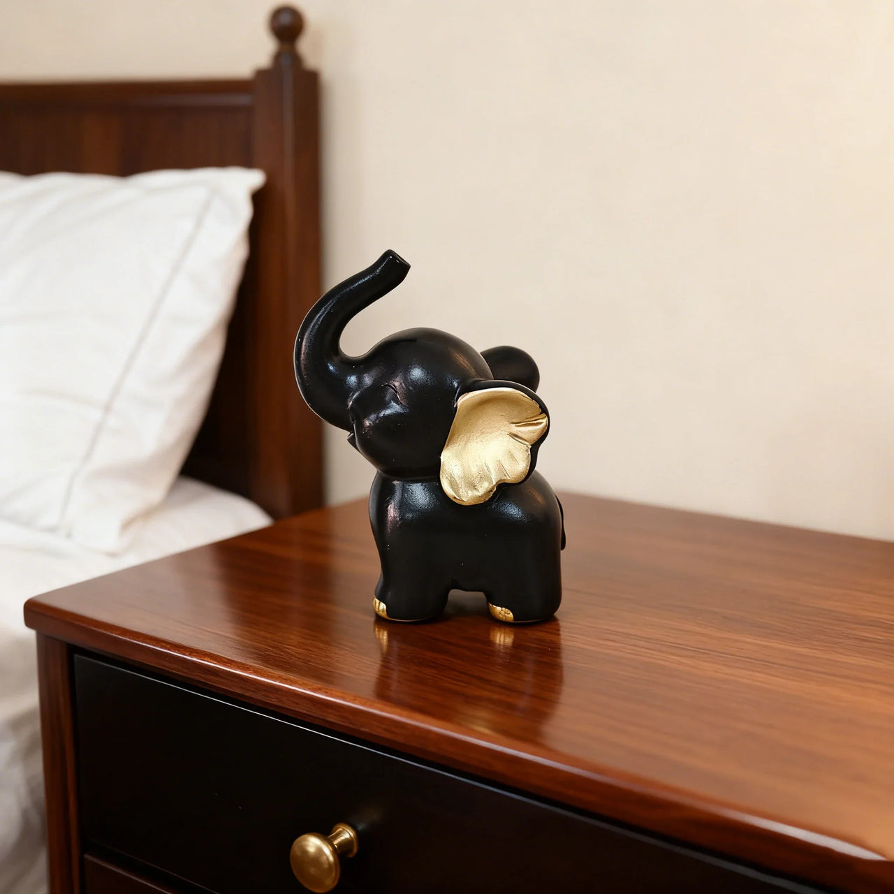 1pc Collectible figurine  , Simple modern black and gold elephant ornament home decor small sculpture.