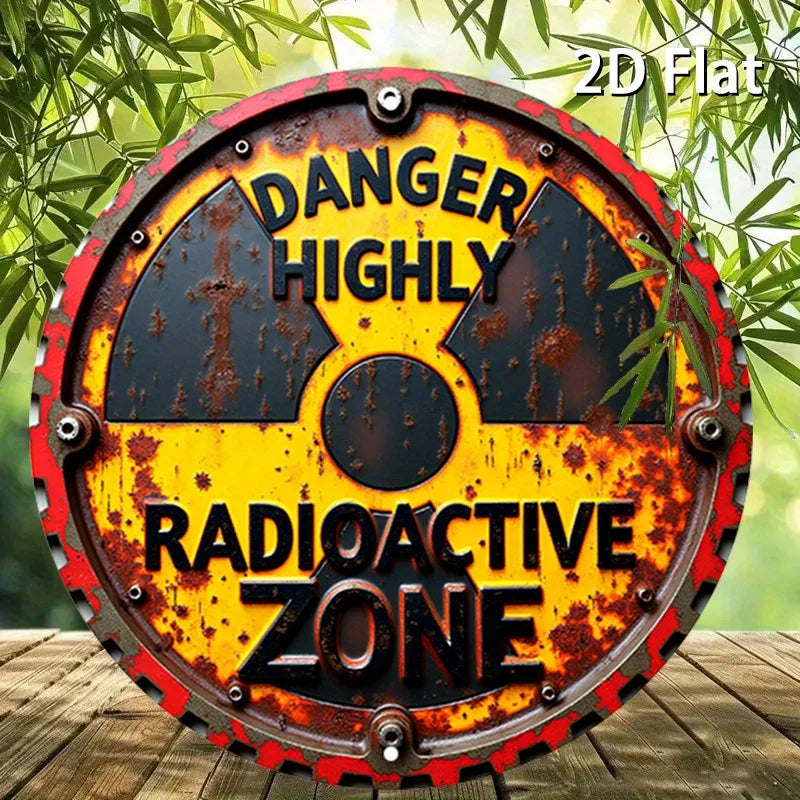1pc Rustic Radiation Warning Round Aluminum Sign - 2D Flat Nuclear Hazard Metal Wall Art, 