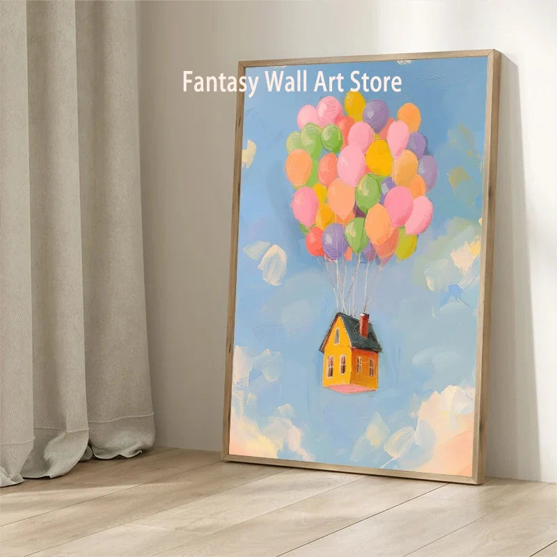 Fairy Tale World Illustration Poster Pink Castle Mermaid Illustration Wall Decor Nursery Room Kids Room Wall Decor Canvas Prints