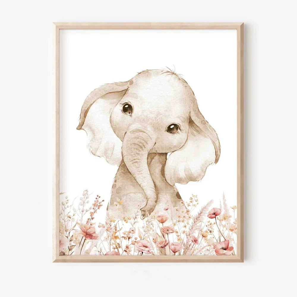 Nordic Modern pink Cute Animal Elephant Giraffe Cat Prints Canvas Painting Poster For Living Room Play Room Kids Room Home Decor