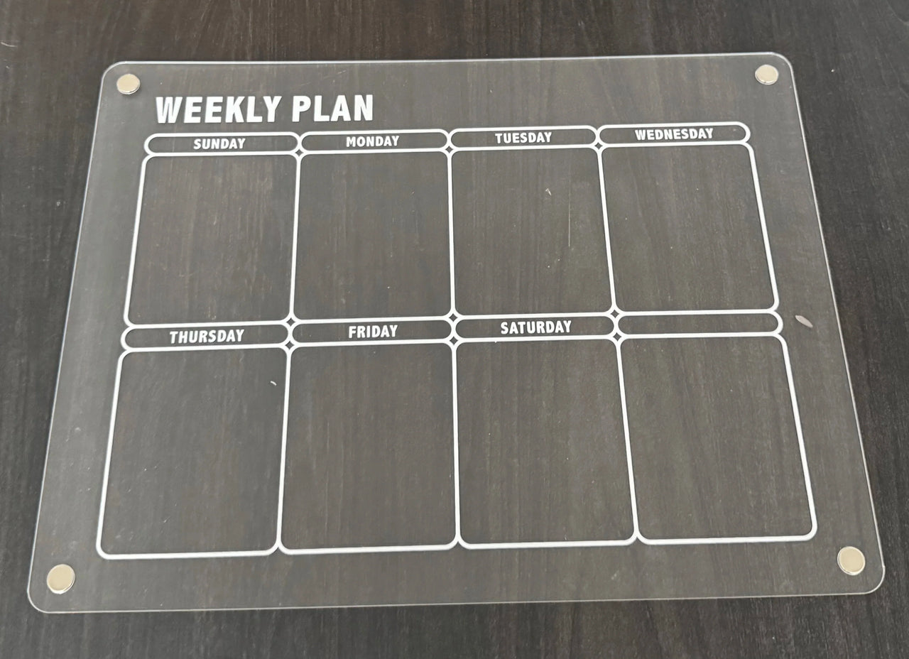 Premium Fridge Board – Clear Acrylic Weekly/Monthly Calendar, Dry/Wet-Erase Memo & Note Organizer