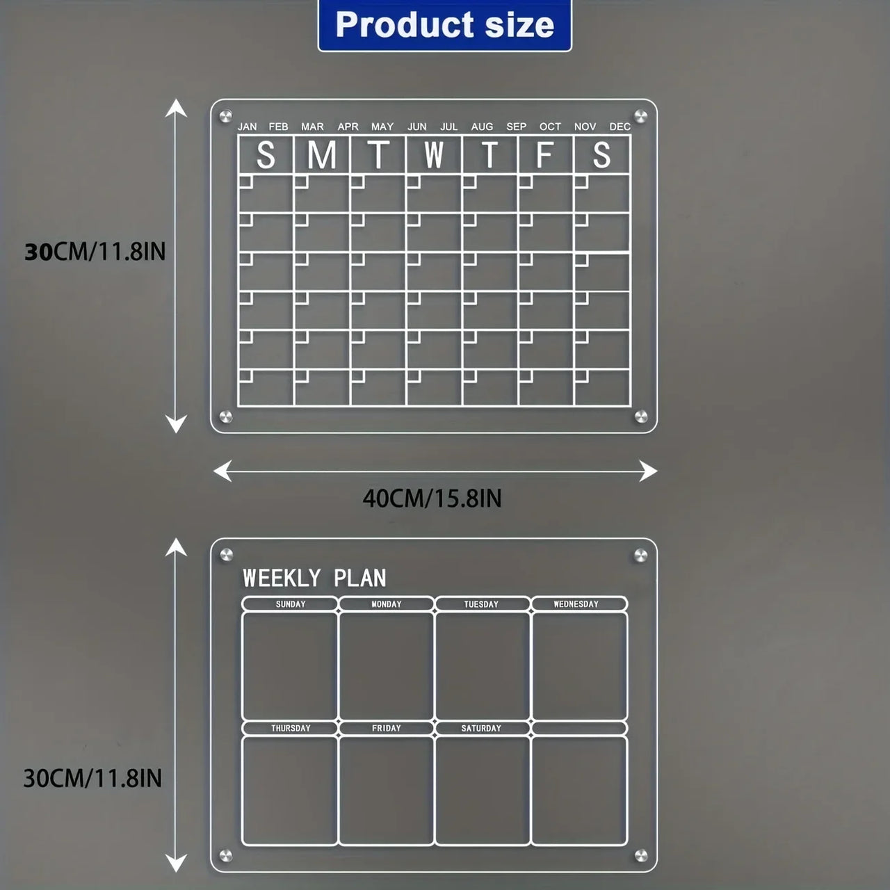 Premium Fridge Board – Clear Acrylic Weekly/Monthly Calendar, Dry/Wet-Erase Memo & Note Organizer